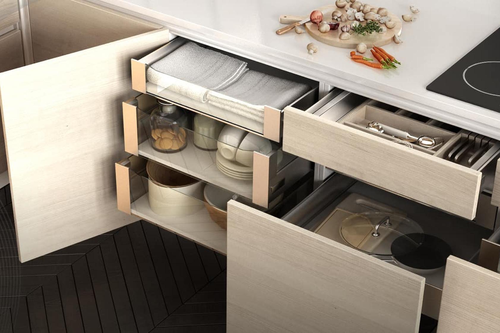 Modern kitchen drawer with gSlide concealed slides