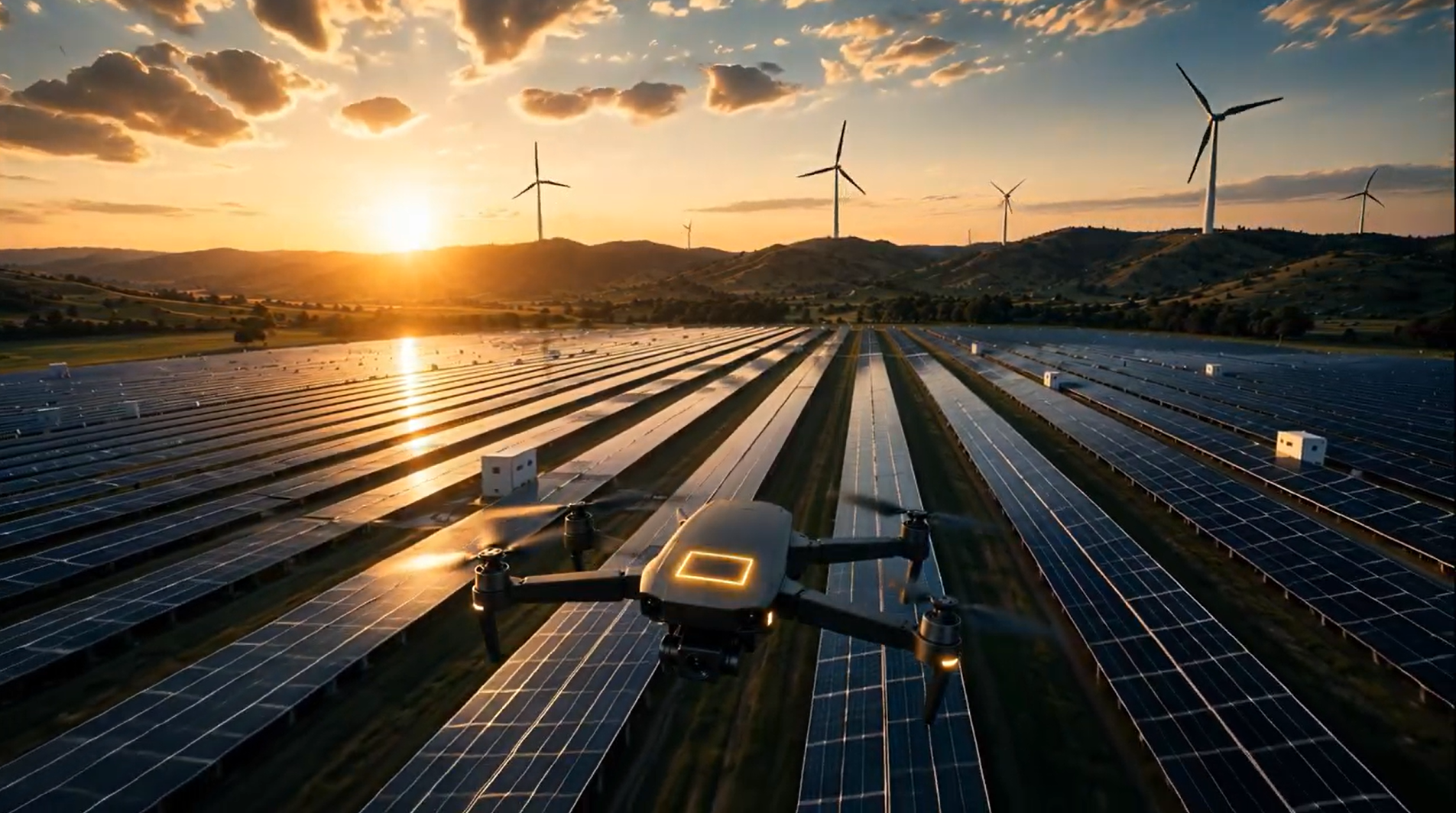 Acroparts Technology (ATC) high-reliability passive components applied in autonomous inspection drones surveying solar panel fields and green energy infrastructure.